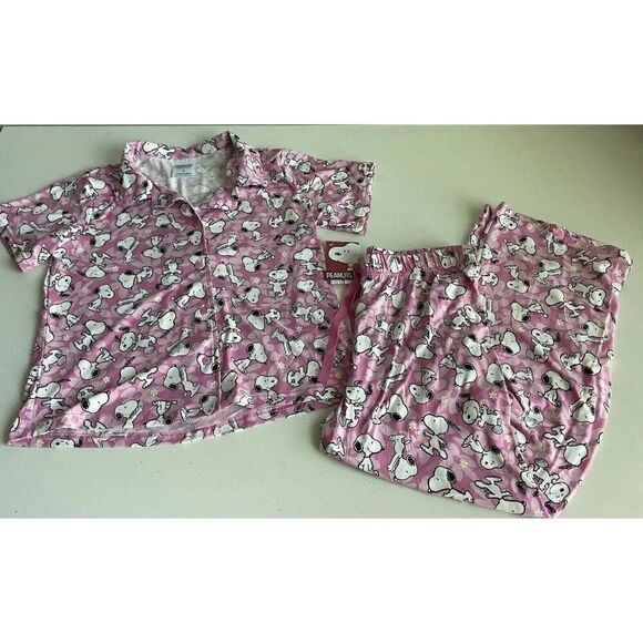Peanuts SNOOPY Pink Women’s Sz S Pajama PJ Set Pants Long Sleeve Soft Daisies - Picture 2 of 10
